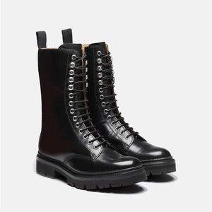 Grenson Women's Arden Leather mid calf Lace Up Boots - Black Colorado size 9